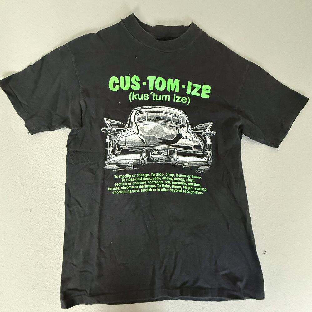 Vintage 1990 Hanes Beefy-T Custom-Ize Hot Rod Graphic Tee Black USA Large